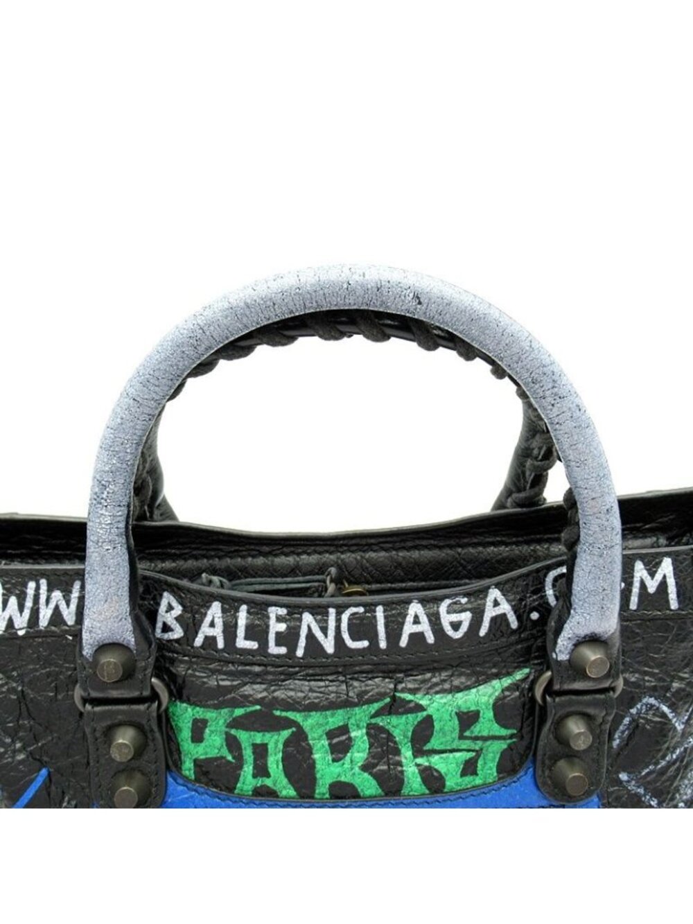 Balenciaga Classic City Graffiti Leather Handbag Black - Picture 2 of 8